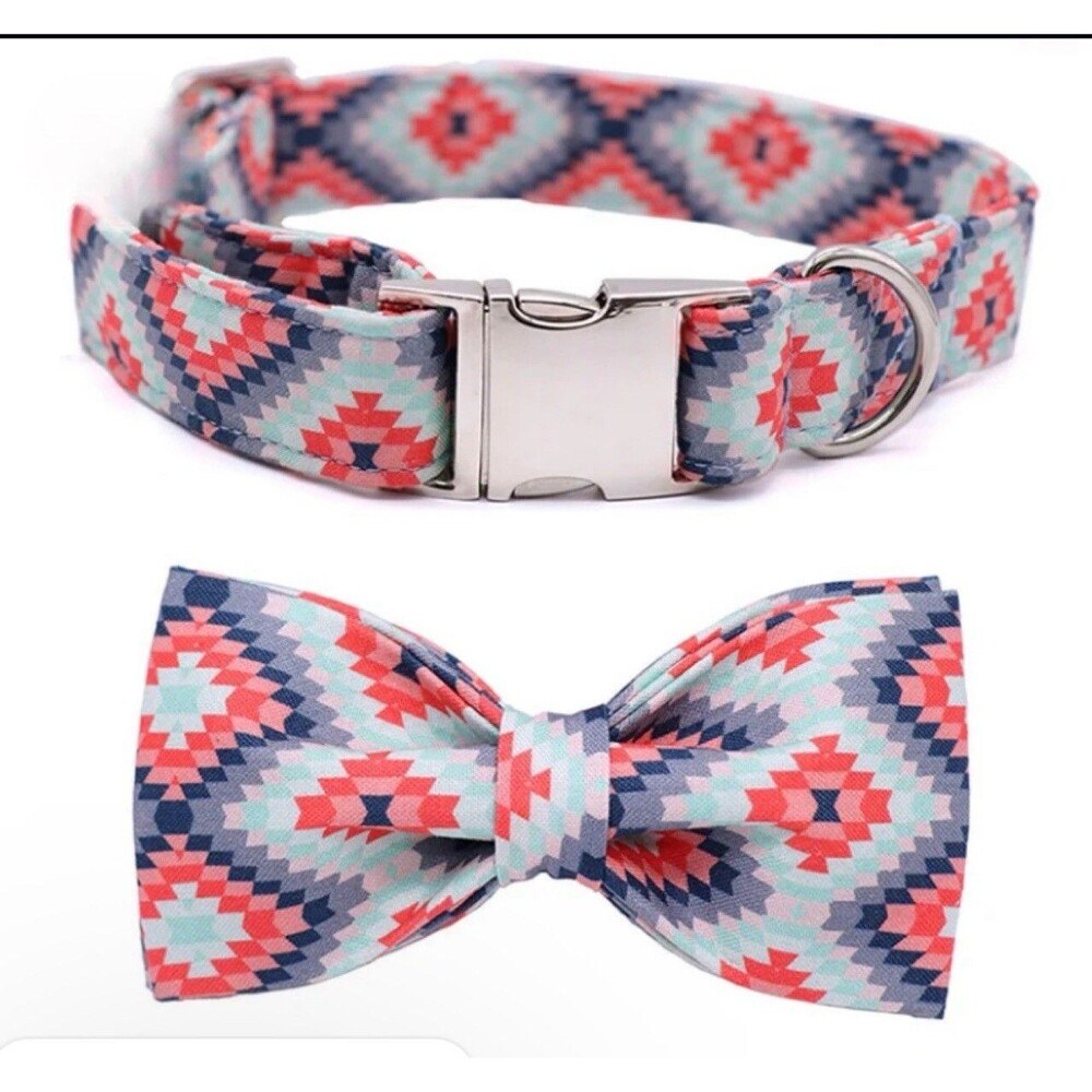 Dog Collar W/Bow Tie THE SEDONA Pattern Cute Soft Durable Adjustable NWT